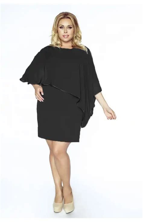 Czarna Wizytowa Sukienka Plus Size KM71 2PS Kartes Moda