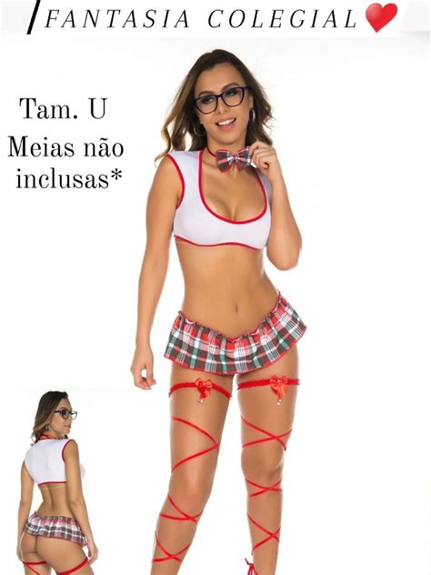 Mini Fantasia Colegial Lingerie Feminina Pimenta Sexy Nunca Usado