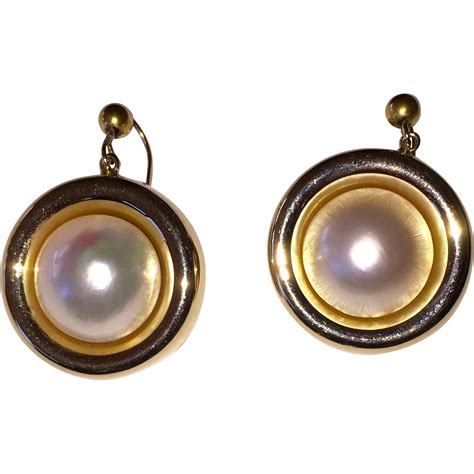 Vintage 14k Gold Large Mabe Cultured Pearl Earrings From Phalan On Ruby Lane