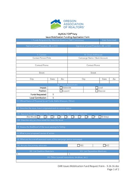 Fillable Online Oar Issues Mobilization Fund Request Form Doc