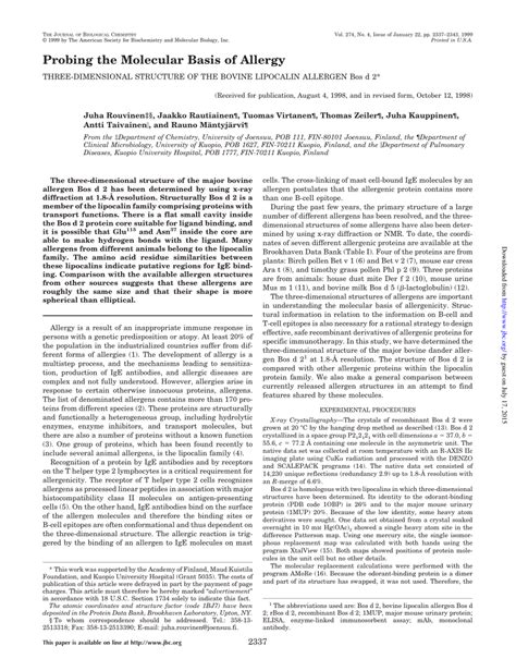 Pdf Probing The Molecular Basis Of Allergy Three Dimensional