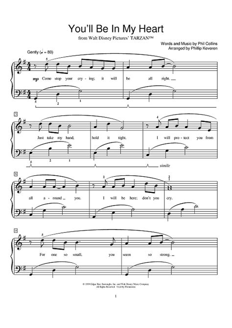 You'll Be In My Heart" Sheet Music by Phil Collins for Piano - Sheet ...