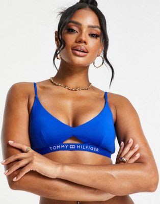 Tommy Hilfiger Haut de bikini court à découpe et logo Bleu ultra