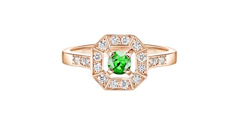 Bague Or Rose Tsavorite Art D Co Rond Mm Gemmyo