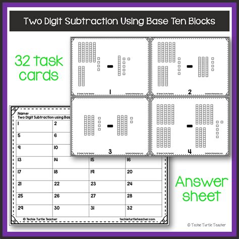 2 Digit Subtraction Using Base Ten Blocks Strategy Task Cards Made By