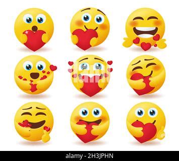 Smiley Emoticon O Emojis Faccia Con Gli Occhi Del Cuore Set Di Vettore