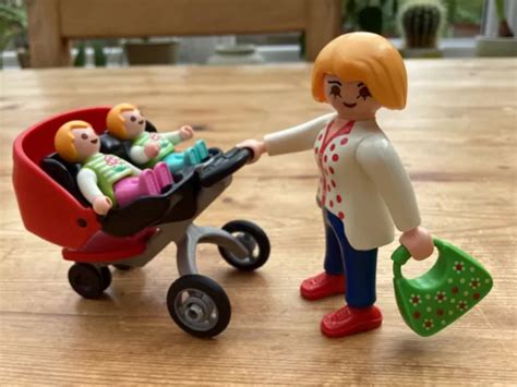 PLAYMOBIL CITY LIFE Set 5573 Mother With Twin Stroller Double Buggy 4