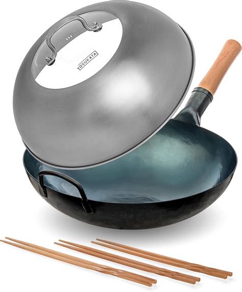 Amazon Yosukata Blue Round Bottom Wok Pan Woks And Stir Fry