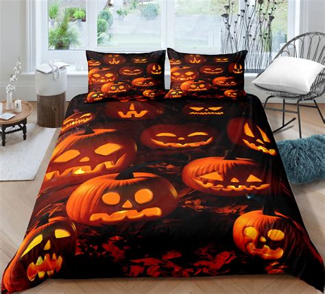 Halloween Bedding Set Pumpkin Duvet Cover Set Halloween Etsy España