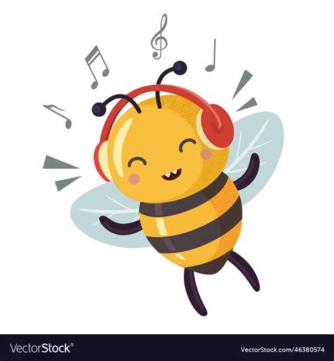 Funny bee music lover enjoys cartoon Royalty Free Vector