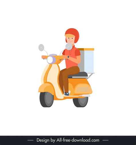 Delivery Man Icon Man Riding Scooter Sketch Cartoon Design Vectors