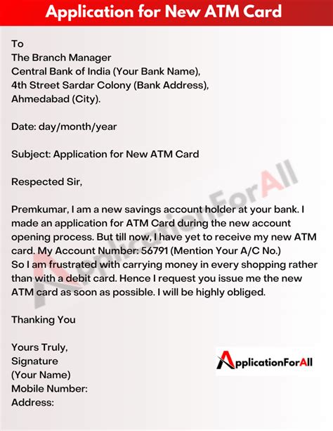 10 Application For New ATM Card Request Letter