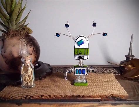 Robot Figurine Robot Sculpture Fused Glass Robot Robot Decor Robot Art Fused Glass Art Steampunk