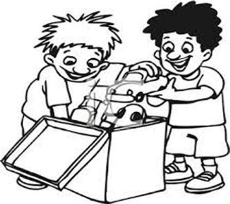 Children Sharing Toys Clipart Black And White