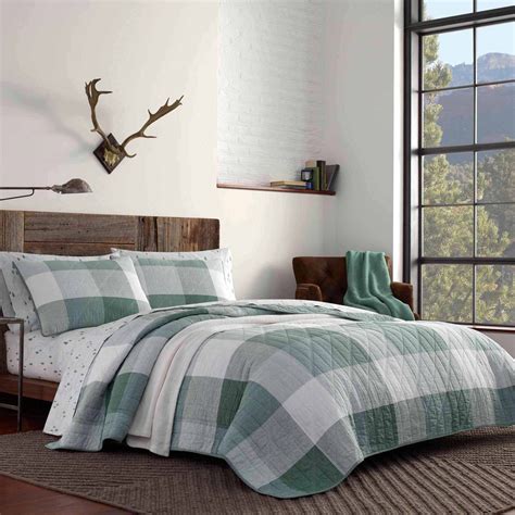 Eddie Bauer Boulder Plaid Green Quilt Set Twin