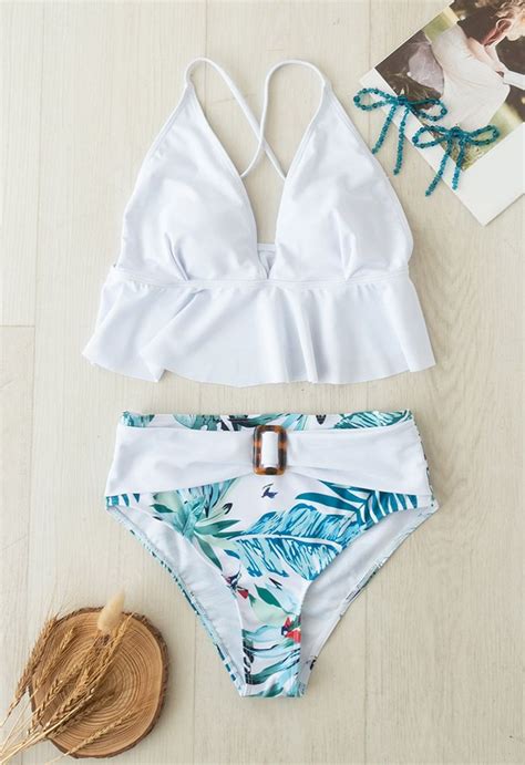 Bikini Set mit überkreuzten Vögeln und Blättern für Mama und Kinder