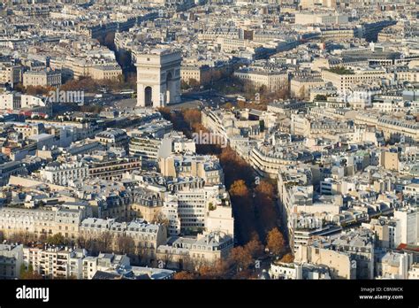 A View To The Arc De Triomphe Area Paris From The Eiffel Tower Stock