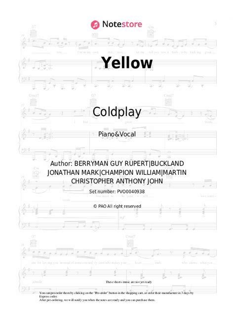 Yellow Piano Sheet Music And Voice Coldplay In Note Piano