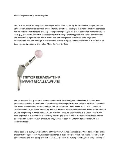 Stryker rejuvenate hip recall upgrade by bpclaimss21 - Issuu