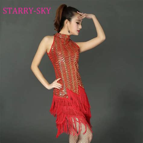 Sexy Latin Dance Performance Dress Bling Sequins Ballroom Dresses