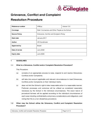 Fillable Online Grievance Conflict And Complaint Resolution Procedure