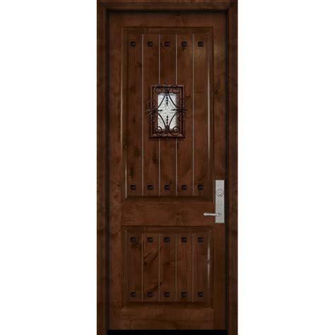 Eswda 42x96 Exterior Knotty Alder 42in X 96in 2 Panel V Grooved Estancia Alder Door With