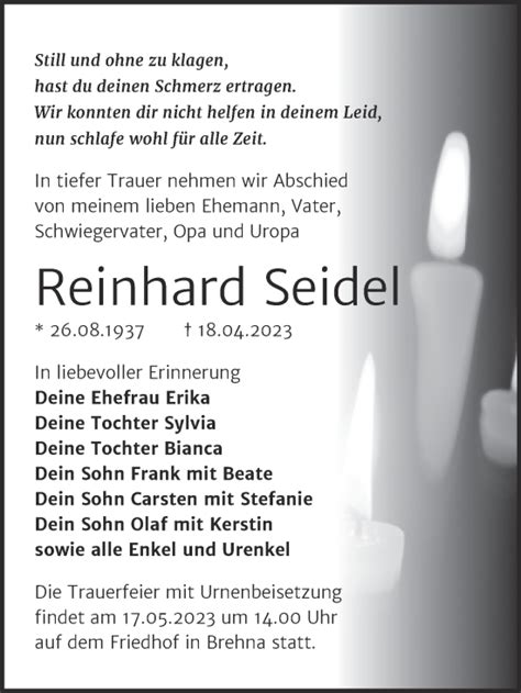 Traueranzeigen Von Reinhard Seidel Abschied Nehmen De