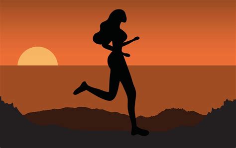 Silhouette of running woman on sunset background 7073085 Vector Art at ...