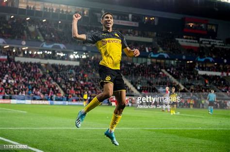 achraf hakimi  borussia dortmund celebrates scoring  goal