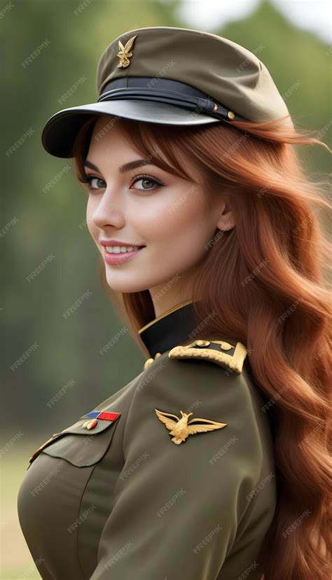 Premium Ai Image Portrait Of A Beautiful Girl In A Military Uniform