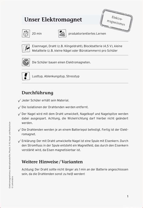 Sekundarstufe I Unterrichtsmaterial Physik Elektrizitätslehre