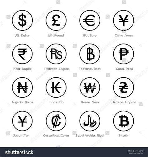 set icons currency symbol stock vector royalty