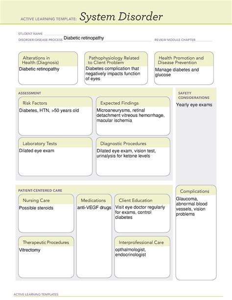 Diabetic Retinopathy N A ATI System Disorder Template For Adult Care