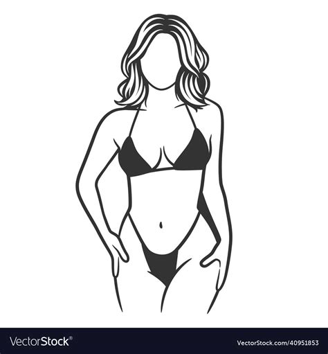 Beautiful Girl In Bikini Black And White Drawing Vector Image