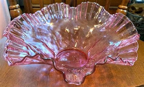 Diamond Optic Ruby Overlay Cranberry Crimped Bowl By Fenton