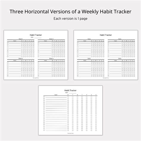 Horizontal Weekly Habit Tracker Bundle Habit Tracker Printable Fillable