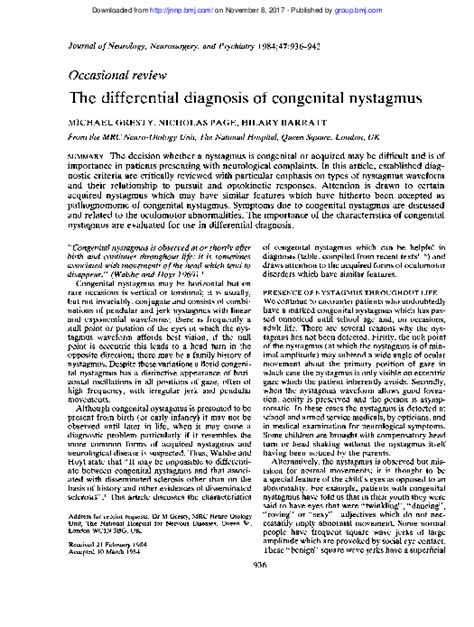 Pdf The Differential Diagnosis Of Congenital Nystagmus Nicholas