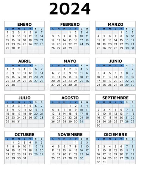 Calendario Espa Ol Ilustraci N De Plantilla Vectorial Imprimible