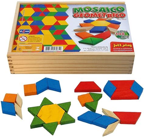 Mosaico Geométrico 100 Peças Cx De Madeira Amazon br Play Wood