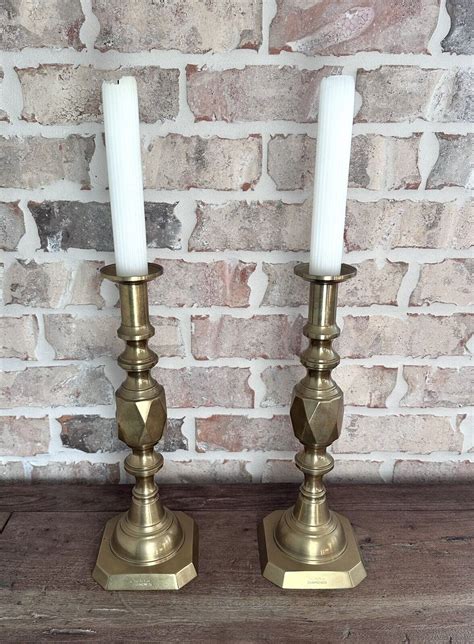 Antique Pair Of Large Brass 14 Ace Of Diamonds Candlesticks James Clews Ebay