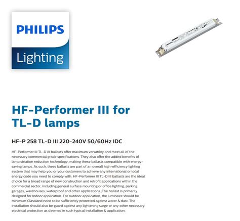 PHILIPS HF P 258 TL D III 220 240V 50 60HZ IDC ELECTRONIC BALLAST