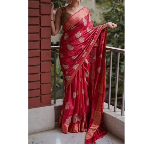 Silkmark Certified Moonga Tussar Silk Embroidered Red Saree With