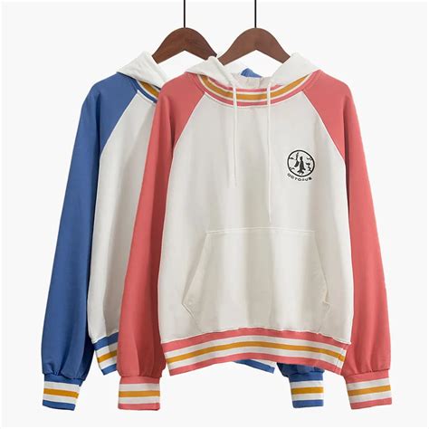 2018 New Women Hoodies Harajuku Embroidery Sweatshirts Hit Colors