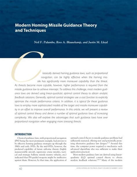 Modern Homing Missile Guidance Theory and Techniques