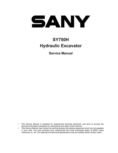 Manual De Servicio Pdf De La Excavadora Sany Sy H