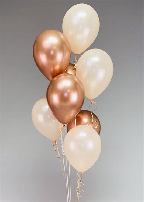 Inflated Rose Gold And Pearl Shell 8 Helium Balloon Cluster