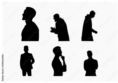 Vetor De Silhouette Of A Person Man In Jacket Standing With Hand In His