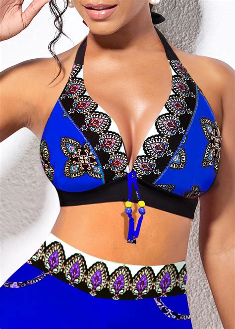 Tribal Print Tie Royal Blue Bikini Top Rosewe USD 18 98