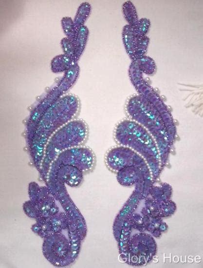 Sequin Beaded Applique Mirror Pair Lavender