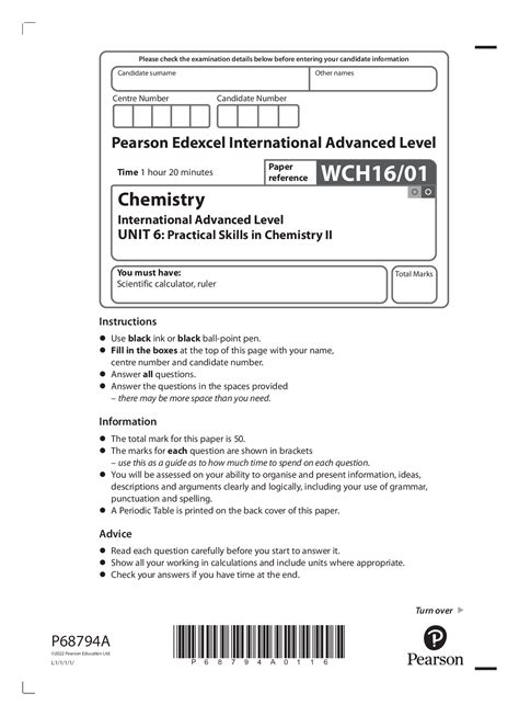 Pearson Edexcel Ial Wch A Level Chemistry International Advanced